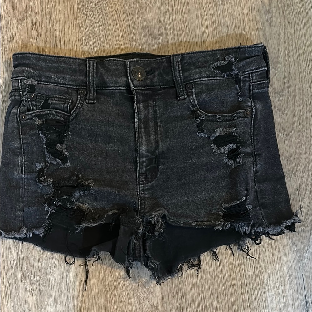 American Eagle Distressed Black Denim Shorts